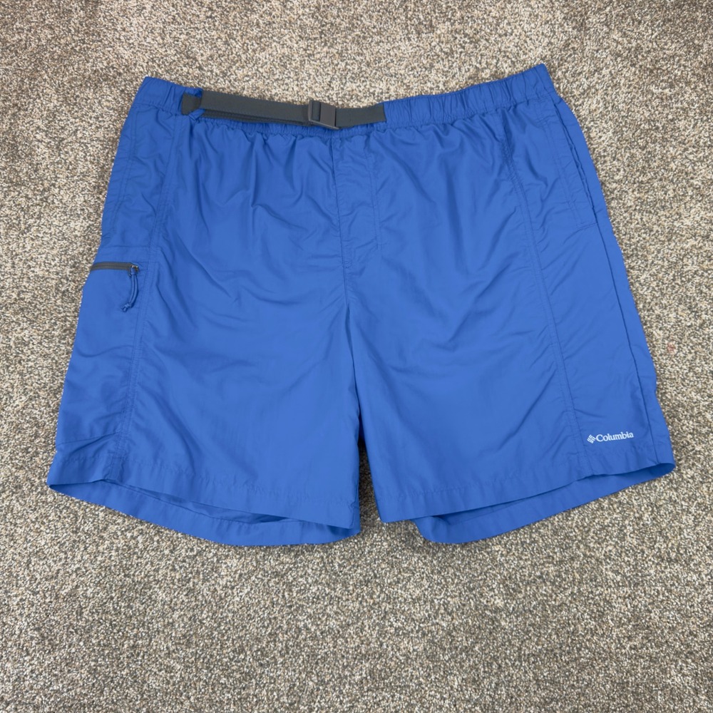 Columbia Mens Blue Belted Cargo Hiking Shorts XXL 8L Mesh Lined Quick Dry Active